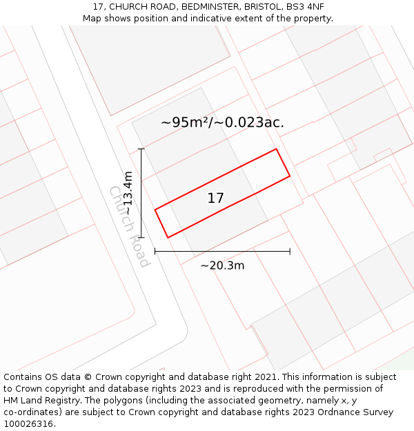 17, CHURCH ROAD, BEDMINSTER, BRISTOL, BS3 4NF: Plot and title map