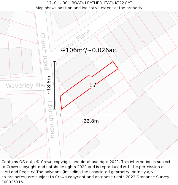 17, CHURCH ROAD, LEATHERHEAD, KT22 8AT: Plot and title map