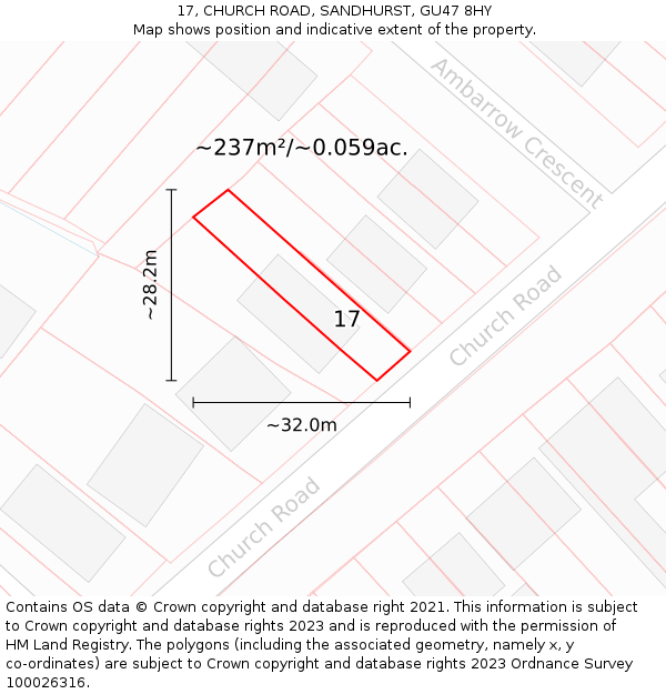 17, CHURCH ROAD, SANDHURST, GU47 8HY: Plot and title map