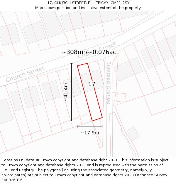 17, CHURCH STREET, BILLERICAY, CM11 2SY: Plot and title map