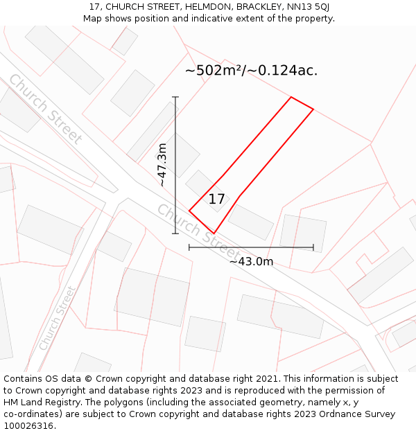 17, CHURCH STREET, HELMDON, BRACKLEY, NN13 5QJ: Plot and title map