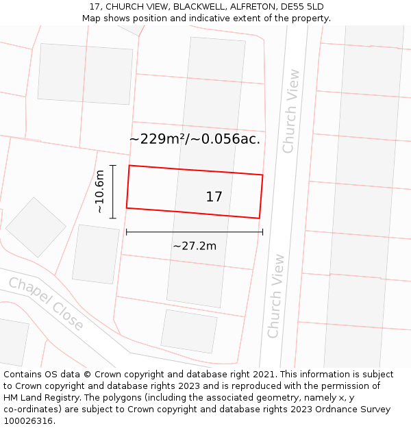 17, CHURCH VIEW, BLACKWELL, ALFRETON, DE55 5LD: Plot and title map