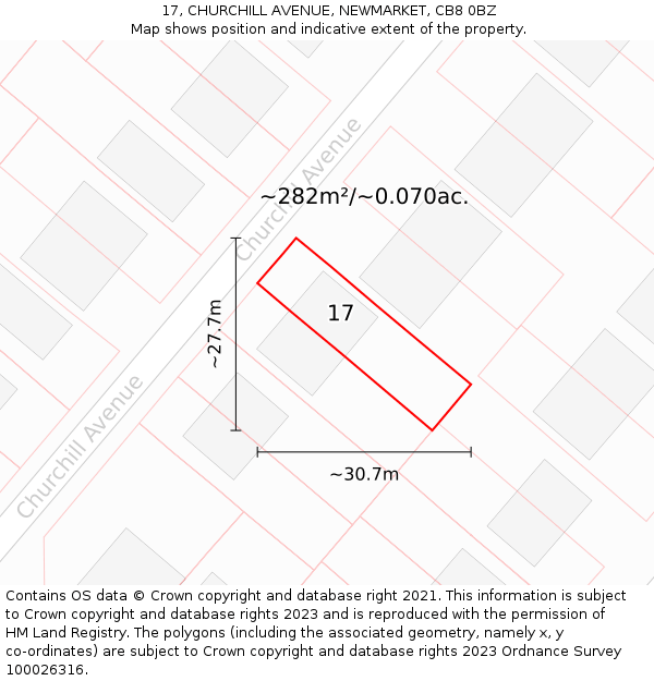 17, CHURCHILL AVENUE, NEWMARKET, CB8 0BZ: Plot and title map