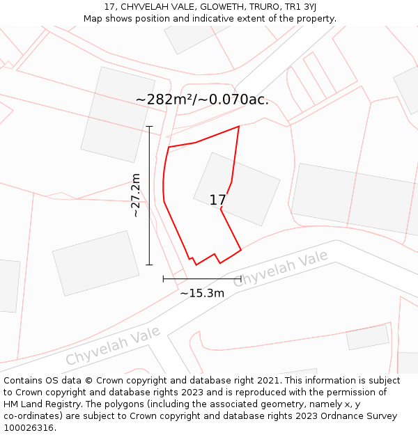 17, CHYVELAH VALE, GLOWETH, TRURO, TR1 3YJ: Plot and title map