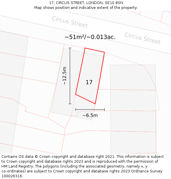 17, CIRCUS STREET, LONDON, SE10 8SN: Plot and title map