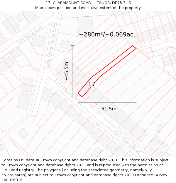 17, CLARAMOUNT ROAD, HEANOR, DE75 7HS: Plot and title map