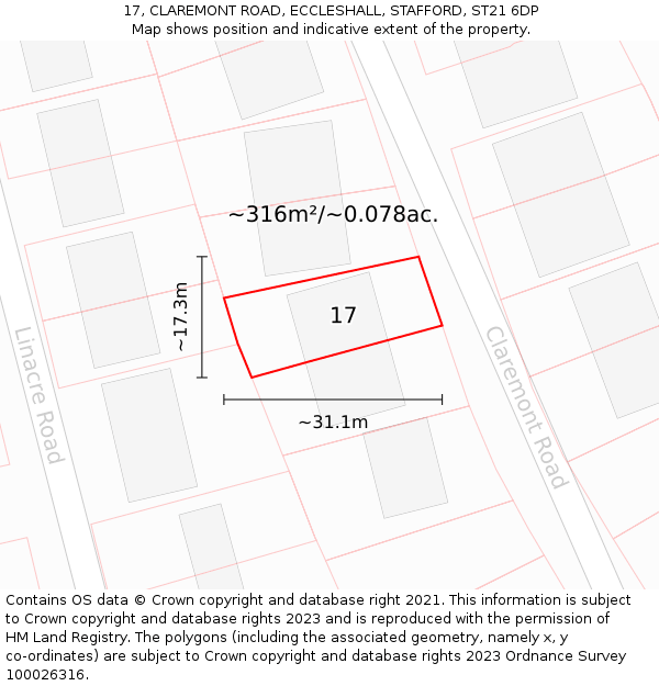 17, CLAREMONT ROAD, ECCLESHALL, STAFFORD, ST21 6DP: Plot and title map