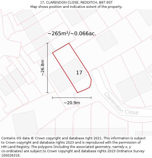 17, CLARENDON CLOSE, REDDITCH, B97 6ST: Plot and title map
