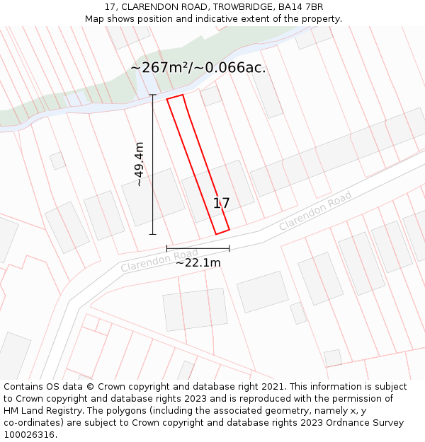 17, CLARENDON ROAD, TROWBRIDGE, BA14 7BR: Plot and title map