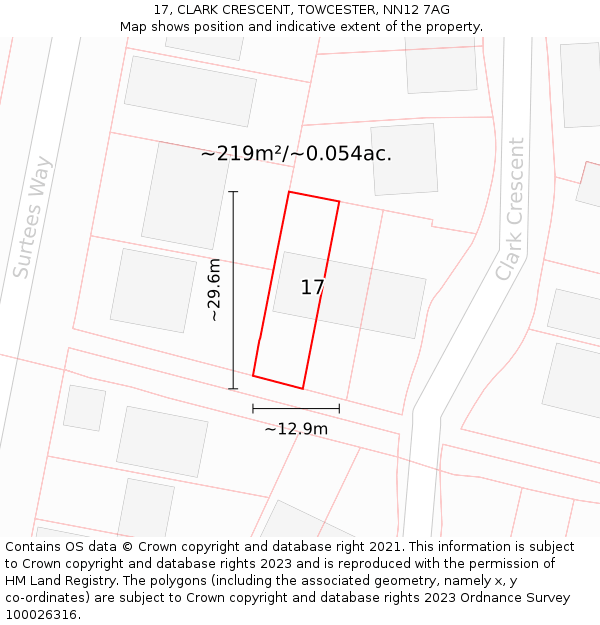 17, CLARK CRESCENT, TOWCESTER, NN12 7AG: Plot and title map