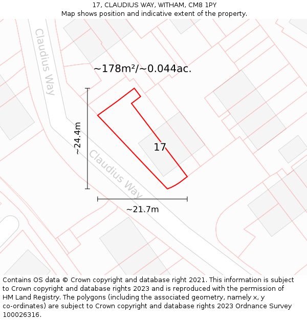 17, CLAUDIUS WAY, WITHAM, CM8 1PY: Plot and title map
