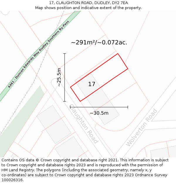 17, CLAUGHTON ROAD, DUDLEY, DY2 7EA: Plot and title map