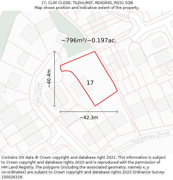17, CLAY CLOSE, TILEHURST, READING, RG31 5QB: Plot and title map