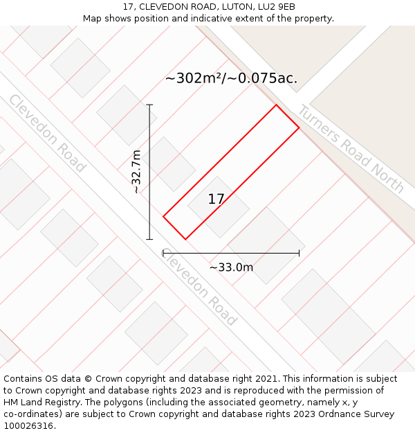 17, CLEVEDON ROAD, LUTON, LU2 9EB: Plot and title map