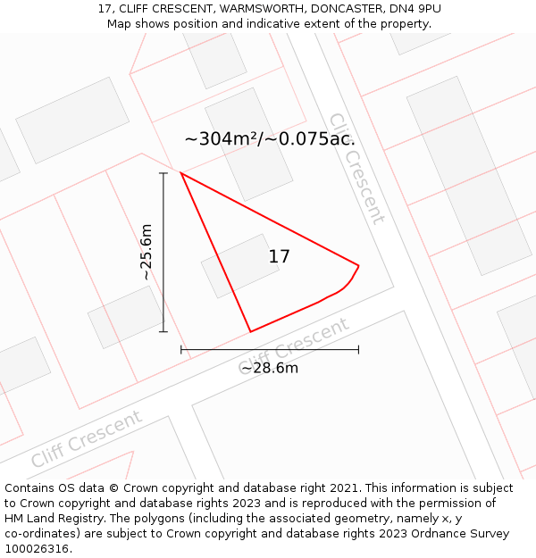 17, CLIFF CRESCENT, WARMSWORTH, DONCASTER, DN4 9PU: Plot and title map