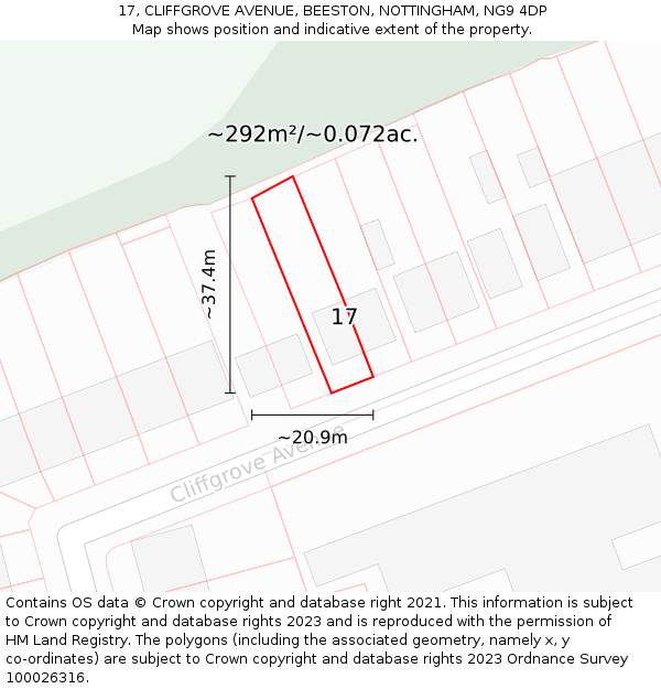17, CLIFFGROVE AVENUE, BEESTON, NOTTINGHAM, NG9 4DP: Plot and title map