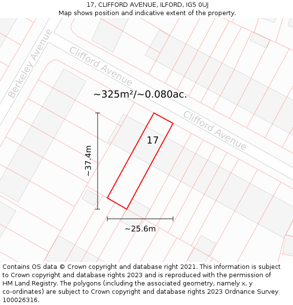 17, CLIFFORD AVENUE, ILFORD, IG5 0UJ: Plot and title map