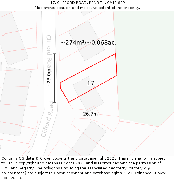 17, CLIFFORD ROAD, PENRITH, CA11 8PP: Plot and title map
