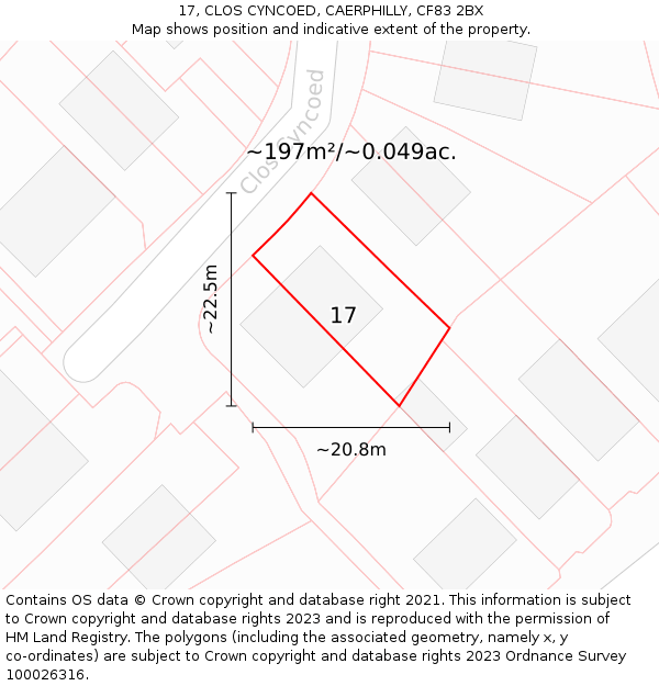 17, CLOS CYNCOED, CAERPHILLY, CF83 2BX: Plot and title map