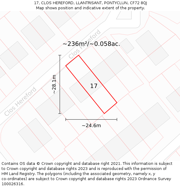 17, CLOS HEREFORD, LLANTRISANT, PONTYCLUN, CF72 8QJ: Plot and title map