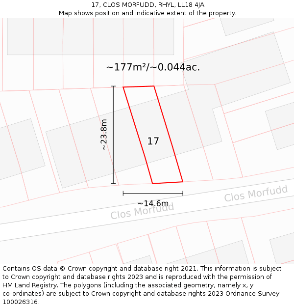 17, CLOS MORFUDD, RHYL, LL18 4JA: Plot and title map
