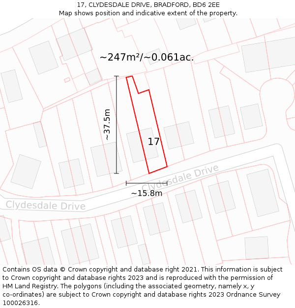 17, CLYDESDALE DRIVE, BRADFORD, BD6 2EE: Plot and title map