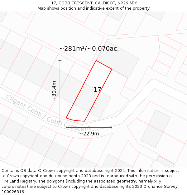 17, COBB CRESCENT, CALDICOT, NP26 5BY: Plot and title map