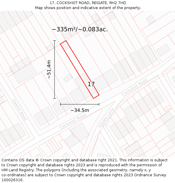 17, COCKSHOT ROAD, REIGATE, RH2 7HD: Plot and title map