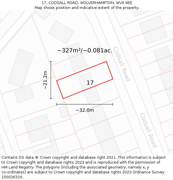 17, CODSALL ROAD, WOLVERHAMPTON, WV6 9EE: Plot and title map