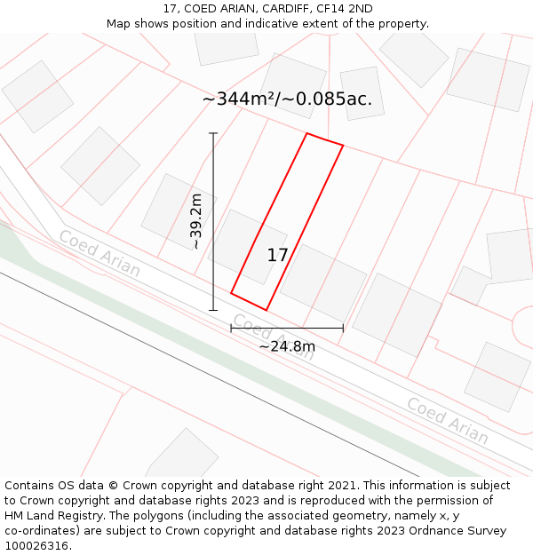 17, COED ARIAN, CARDIFF, CF14 2ND: Plot and title map