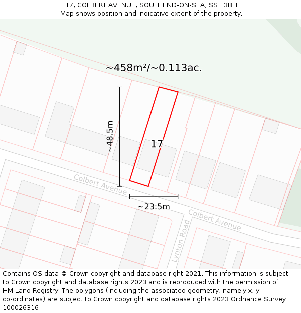 17, COLBERT AVENUE, SOUTHEND-ON-SEA, SS1 3BH: Plot and title map