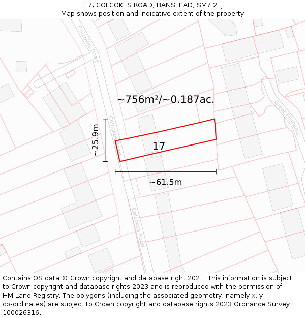 17, COLCOKES ROAD, BANSTEAD, SM7 2EJ: Plot and title map