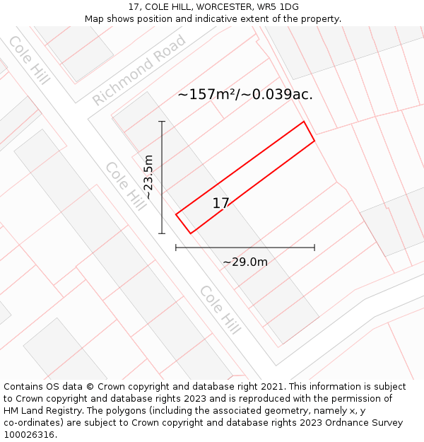 17, COLE HILL, WORCESTER, WR5 1DG: Plot and title map