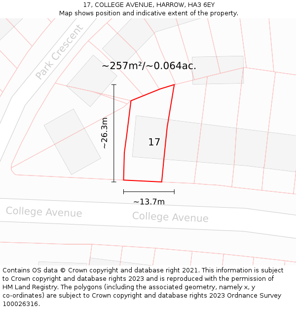 17, COLLEGE AVENUE, HARROW, HA3 6EY: Plot and title map