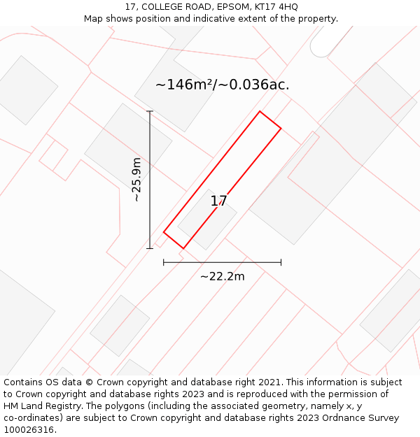17, COLLEGE ROAD, EPSOM, KT17 4HQ: Plot and title map