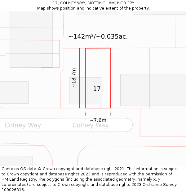 17, COLNEY WAY, NOTTINGHAM, NG8 3PY: Plot and title map