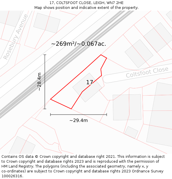 17, COLTSFOOT CLOSE, LEIGH, WN7 2HE: Plot and title map