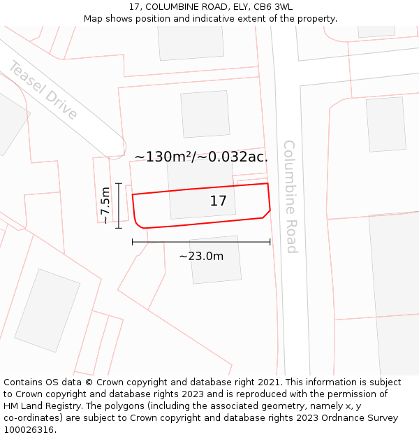 17, COLUMBINE ROAD, ELY, CB6 3WL: Plot and title map