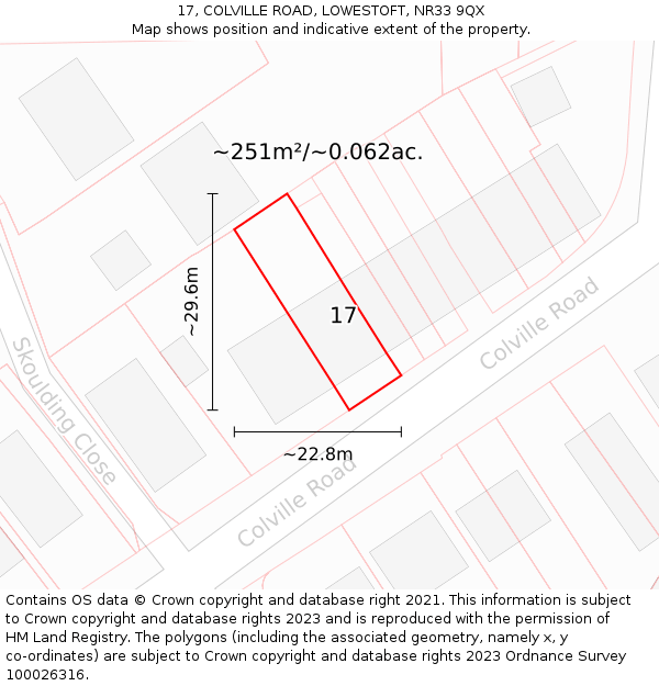 17, COLVILLE ROAD, LOWESTOFT, NR33 9QX: Plot and title map
