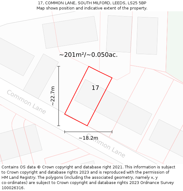 17, COMMON LANE, SOUTH MILFORD, LEEDS, LS25 5BP: Plot and title map