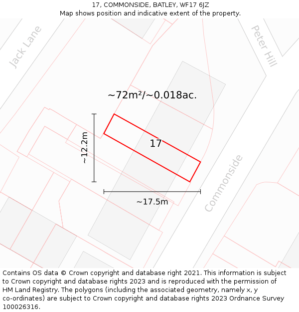 17, COMMONSIDE, BATLEY, WF17 6JZ: Plot and title map