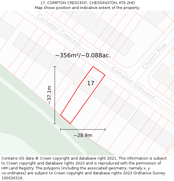 17, COMPTON CRESCENT, CHESSINGTON, KT9 2HD: Plot and title map