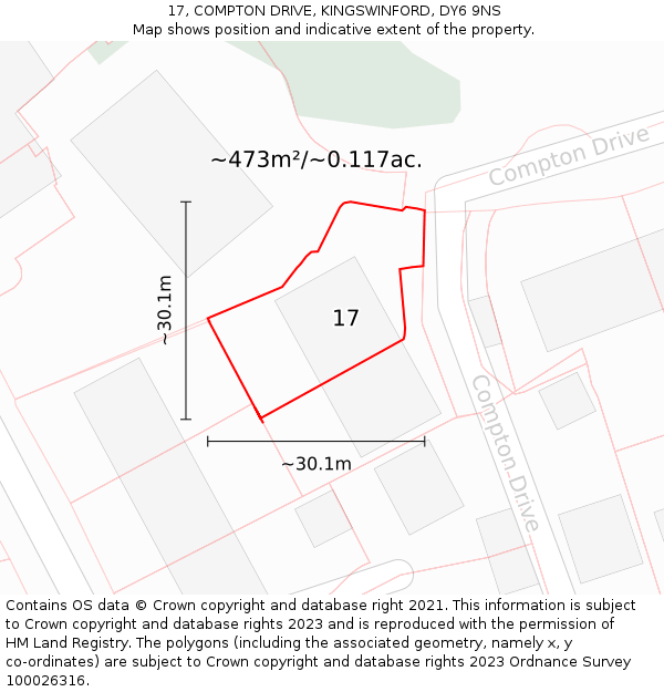 17, COMPTON DRIVE, KINGSWINFORD, DY6 9NS: Plot and title map