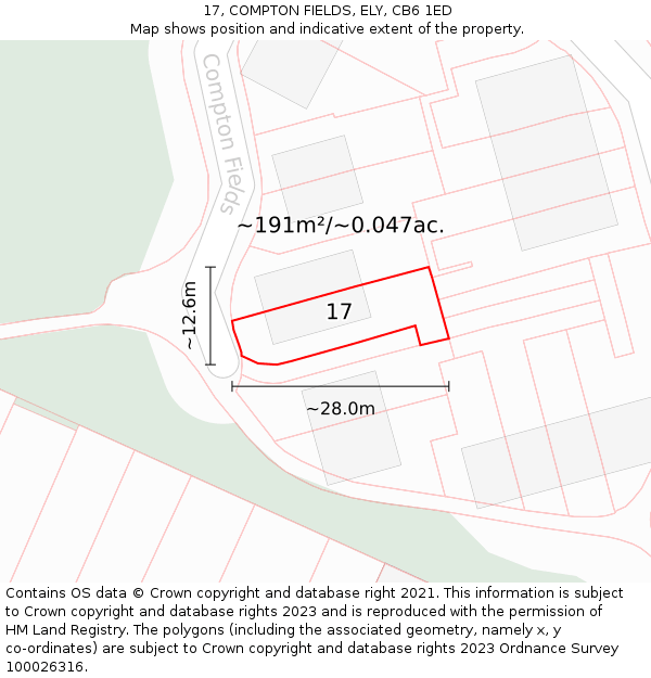 17, COMPTON FIELDS, ELY, CB6 1ED: Plot and title map