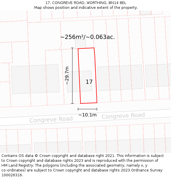 17, CONGREVE ROAD, WORTHING, BN14 8EL: Plot and title map