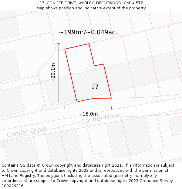 17, CONIFER DRIVE, WARLEY, BRENTWOOD, CM14 5TZ: Plot and title map