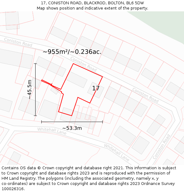 17, CONISTON ROAD, BLACKROD, BOLTON, BL6 5DW: Plot and title map