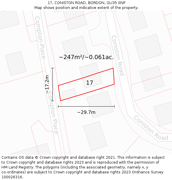 17, CONISTON ROAD, BORDON, GU35 0NP: Plot and title map