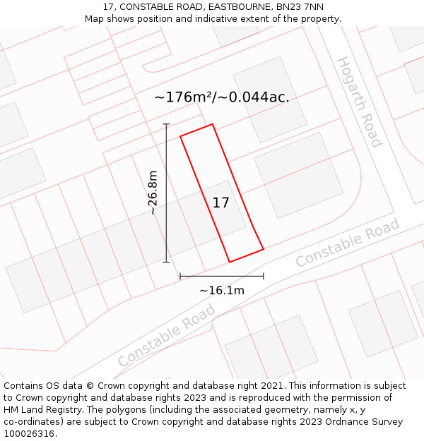 17, CONSTABLE ROAD, EASTBOURNE, BN23 7NN: Plot and title map