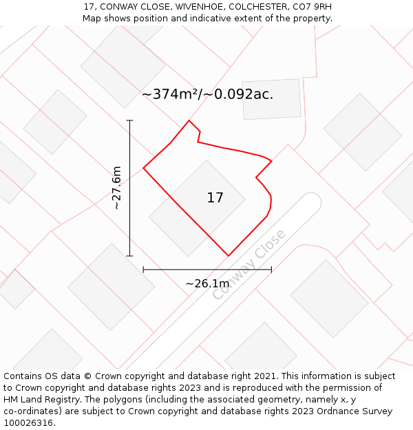 17, CONWAY CLOSE, WIVENHOE, COLCHESTER, CO7 9RH: Plot and title map